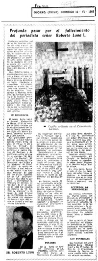 Profundo pesar por el fallecimiento del períodista señor Roberto Luna L.
