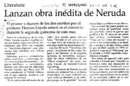 Lanzan obra inédita de Neruda Lanzan obra inédita de Neruda