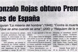Poeta Gonzalo Rojas obtuvo Premio Cervantes de España Poeta Gonzalo Rojas obtuvo Premio Cervantes de España