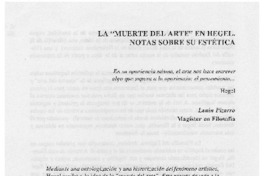 La "muerte del arte" en Hegel, notas sobre su estética La "muerte del arte" en Hegel, notas sobre su estética