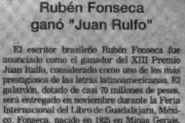 Rubén Fonseca ganó "Juan Rulfo". Rubén Fonseca ganó "Juan Rulfo".