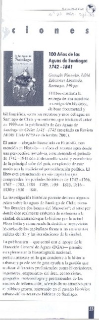 100 Años de las aguas de Santiago : 1742-1841