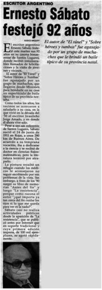 Ernesto Sábato festejó 92 años.