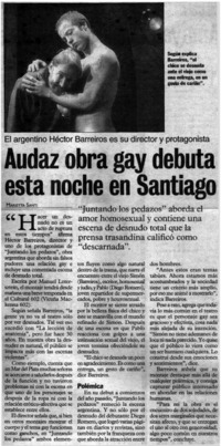 Audaz obra gay debuta esta noche en Santiago