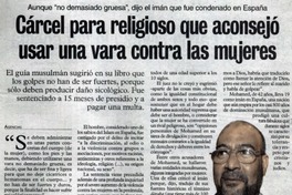 Cárcel para religioso que aconsejó usar una vara contra las mujeres.