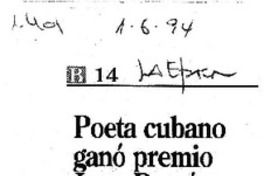 Poeta cubano ganó Premio Juan Ramón Jiménez.