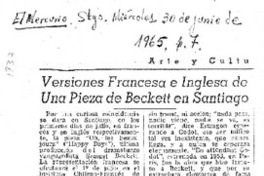 Versiones francesa e inglesa de una pieza de Beckett en Santiago Versiones francesa e inglesa de una pieza de Beckett en Santiago