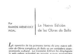 La nueva edición de las obras de Bello