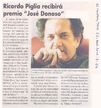 Ricardo Piglia recibirá premio "José Donoso" Ricardo Piglia recibirá premio "José Donoso"