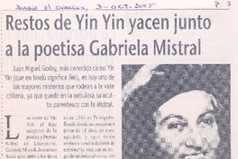 Restos de Yin Yin yacen junto a la poetisa Gabriela Mistral