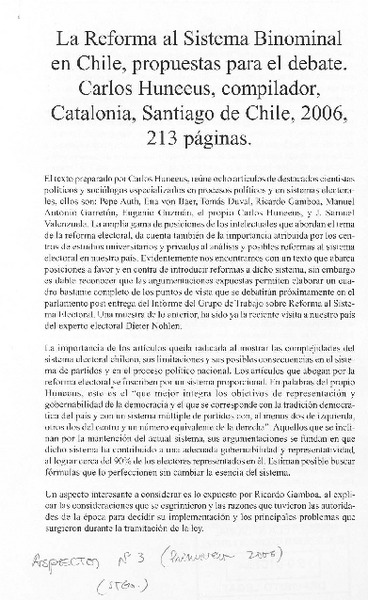 La reforma al sistema binominal La reforma al sistema binominal