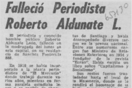 Falleció periodista Roberto Aldunate L. Falleció periodista Roberto Aldunate L.
