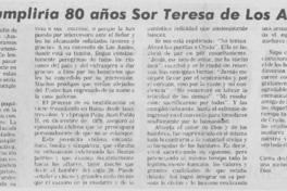 Hoy cumpliría 80 años Sor Teresa de Los Andes Hoy cumpliría 80 años Sor Teresa de Los Andes