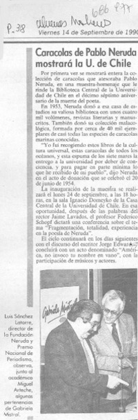 Caracolas de Pablo Neruda mostrará la U. de Chile.