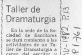 Taller de dramaturgia. Taller de dramaturgia.