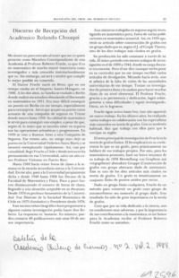 Discurso de recepción del académico Rolando Chuaqui. Discurso de recepción del académico Rolando Chuaqui.