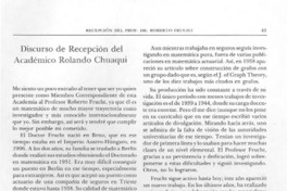 Discurso de recepción del académico Rolando Chuaqui. Discurso de recepción del académico Rolando Chuaqui.