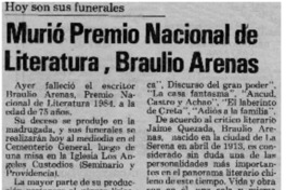 Murió Premio Nacional de Literatura, Braulio Arenas