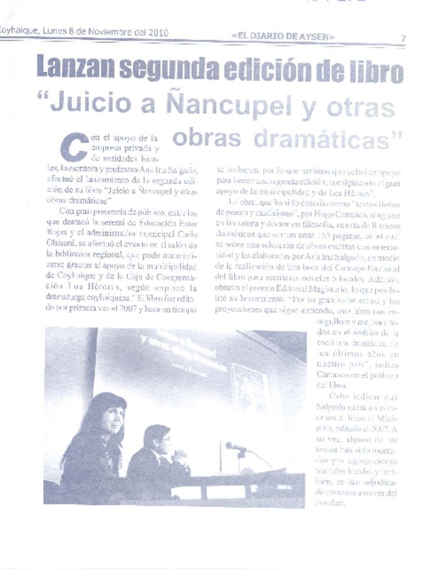 Lanzan segunda edición de libro "Juicio a Ñancupel y otras obras dramáticas"