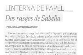 Dos rasgos de Sabella  [artículo] Juan Antonio Massone.