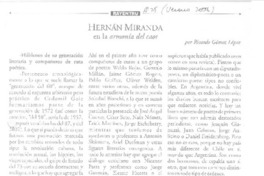 Hernán Miranda en la Armonía del caos (entrevista)  [artículo] Ricardo Gómez López.
