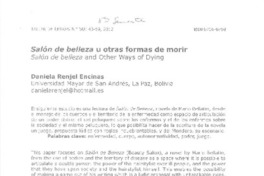 Salón de belleza u otras formas de morir  [artículo] Daniela Renjel Encinas.