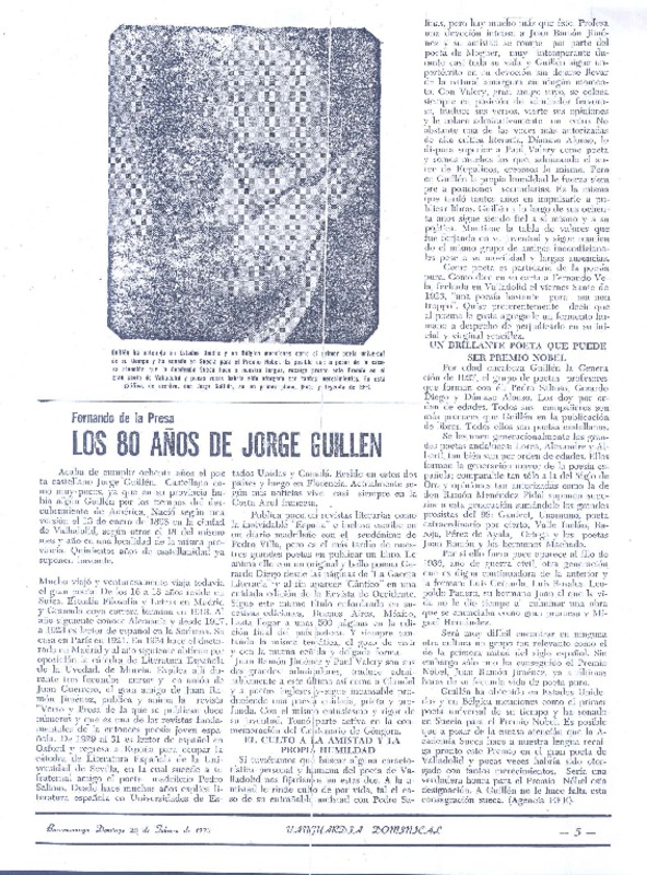 Los 80 años de Jorge Guillén  [artículo] Fernando de la Presa.