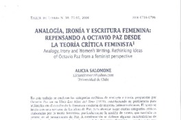 Analogía, ironía yescritura femenina: repensando a Octavio Paz desde la teoría crítica feminista  [artículo]Alicia N. Salomone.