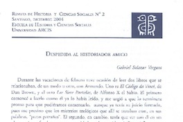 Despedida al historiador amigo  [artículo] Gabriel Salazar Vergara.