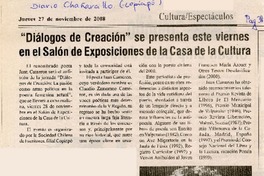 "Diálogos de creación" se presenta este viernes en el Salón de exposiciones de la casa de la cultura.  [artículo]