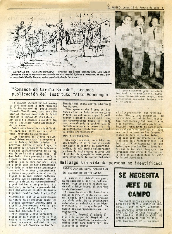 "Romance de Cariño Botado", segunda publicación del Instituto "Alto Aconcagua"  [artículo].