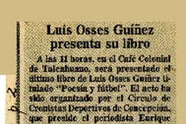 Luis Osses Guíñez presenta su libro  [artículo].