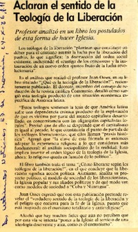 Aclaran el sentido de la Teología de la Liberación  [artículo].