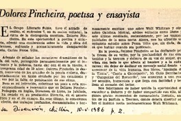 Dolores Pincheira, poetisa y ensayista.  [artículo].