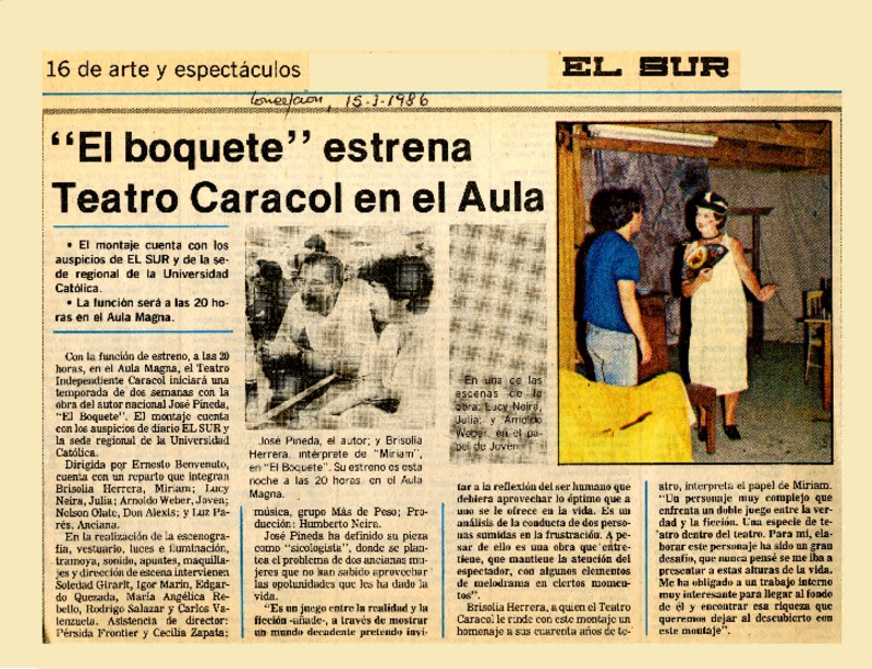 "El Boquete" estrena Teatro Caracol en el Aula  [artículo].