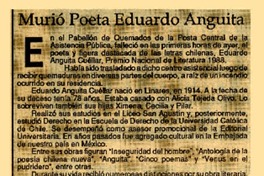 Murió poeta Eduardo Anguita  [artículo].