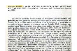 Heraldo Muñoz, "Las relaciones exteriores del gobierno militar chileno"  [artículo] Tamara Avetikian B.