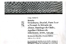 Reseña Swinburn, Daniel, para leer a Proust : la mirada de Alone [artículo] Hernert E. Craig.