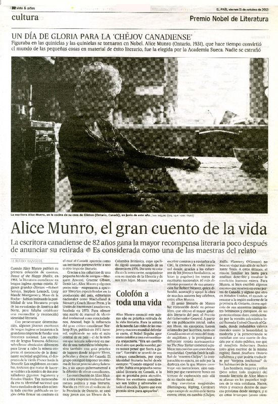 Alice Munro, el gran cuento de la vida  [artículo] Alberto Manguel