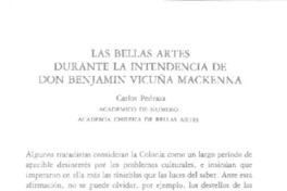 Las bellas artes durante la intendencia de don Benjamín Vicuña Mackenna  [artículo] Carlos Pedraza.