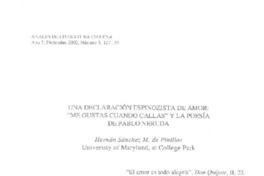 Una declaración espinozista de amor: "me gusta cuando callas" y la poesía de Pablo Neruda  [artículo] Hernán Sánchez M. de Pinillos.