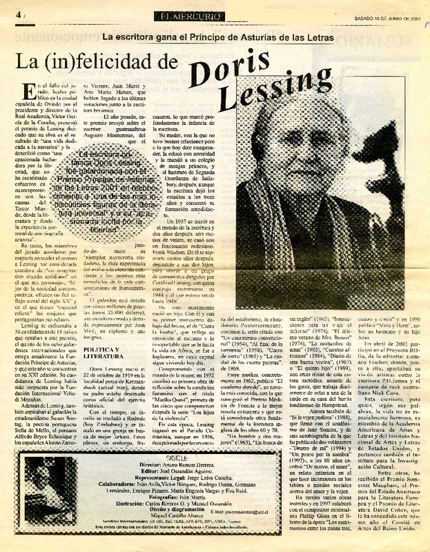 La (In) felicidad de Doris Lessing La escritora gana el Príncipe de Asturias de las Letras [artículo] :