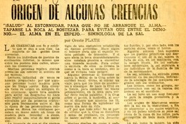 Origen de algunas creencias  [artículo] Oreste Plath.