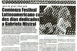 Comienza festival latinoamericano con dos días dedicados a Gabriela Mistral  [artículo].