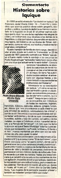 Historias sobre Iquique  [artículo]Pedro Bravo-Elizondo.