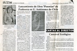 Lanzamiento de libro "Poemías" de profesora en U. Autónoma de Chile  [artículo]