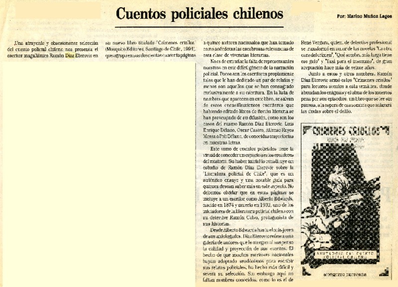 Cuentos policiales chilenos  [artículo] Marino Muñoz Lagos.