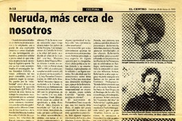 Neruda, más cerca de nosotros  [artículo] Hugo Metzdorff N.