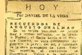 Recuerdos de Augusto D'Halmar  [artículo] Daniel de la Vega.