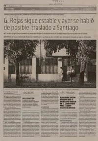 G. Rojas sigue estable y ayer se habló de posible traslado a Santiago  [artículo] Carolina Marcos Chavarría.